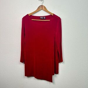 Chico’s Travelers Slinky Knit Solid Red Asymmetrical 3/4 Sleeve Top Size 2 (L)